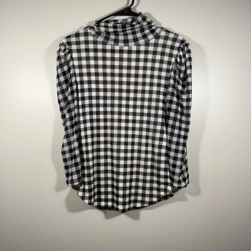 Free People Gather Turtleneck Top Small Black White‎ Gingham Check